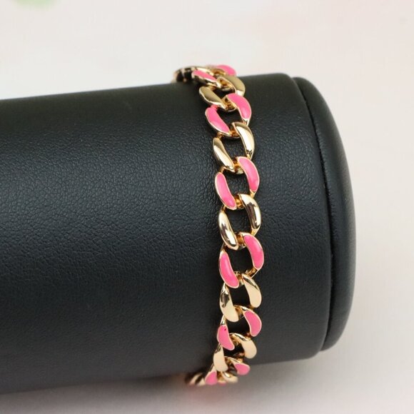 "Rose Gold Pink Enamel Chain Link Bracelet, Bold and Trendy Design, XPBL0757 - Picture 1 of 12